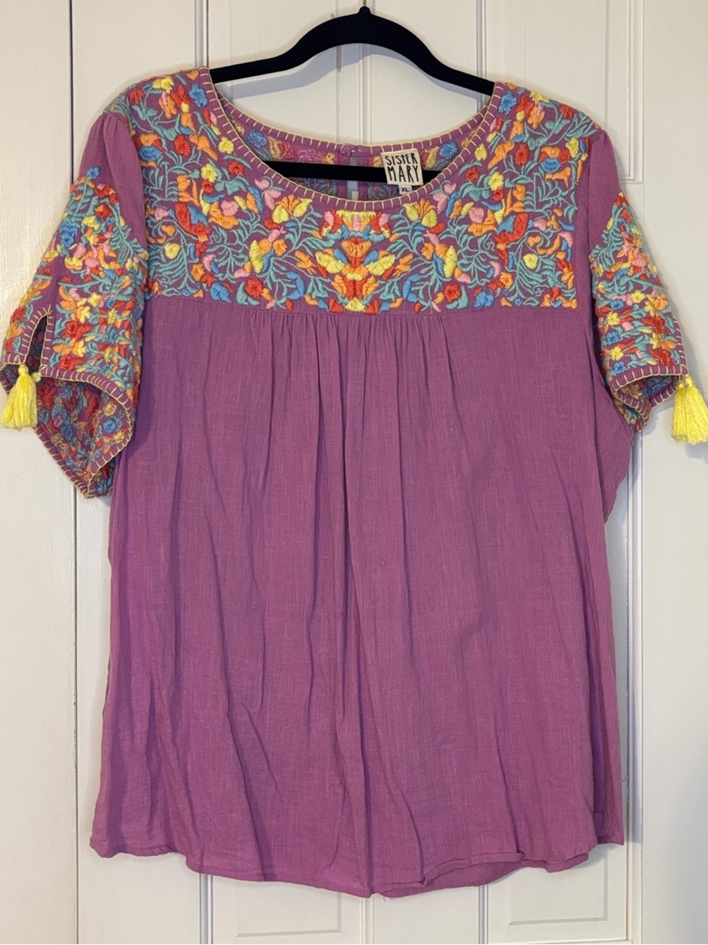 Sister Mary Embroidered Purple Boho Women's Top XL